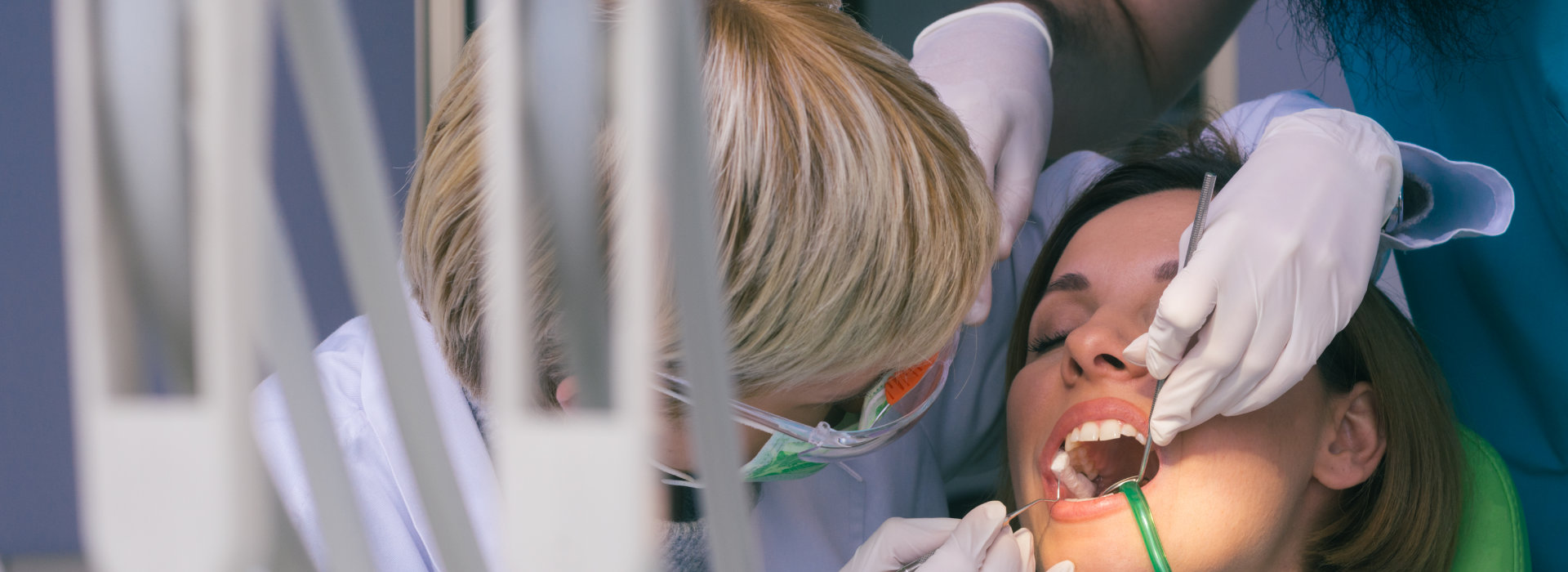 A woman receiving emergency dental care.