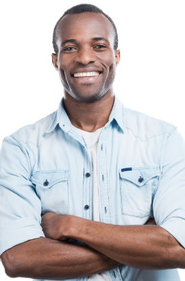A man is smiling after porcelain crowns treatments.